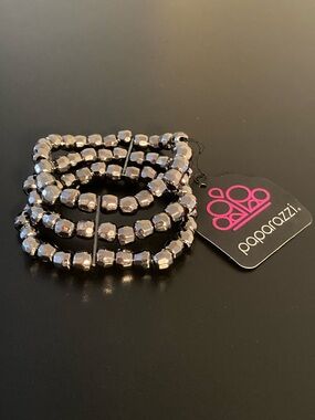 Paparazzi Gunmetal Faceted Coil Bracelet Stack